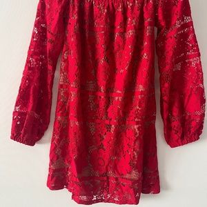 red lace cocktail mini dress